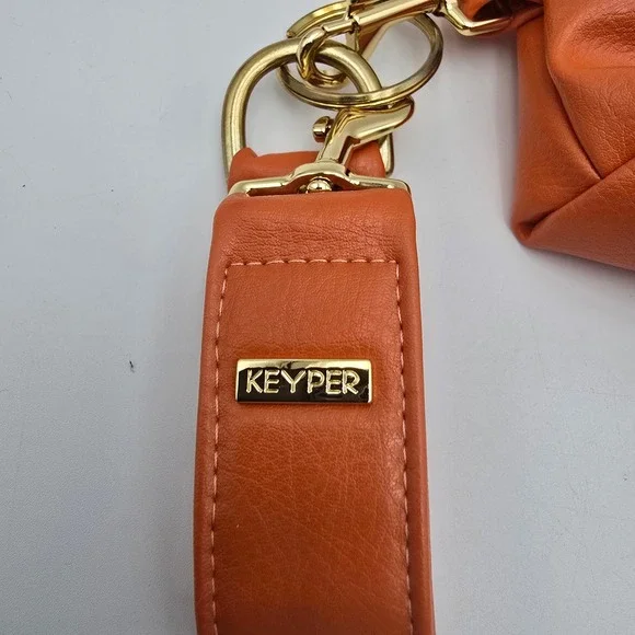 Keyper Orange Faux Leather Wristlet Pouch Clutch Gold Hardware Zipper - Picture 2 of 7